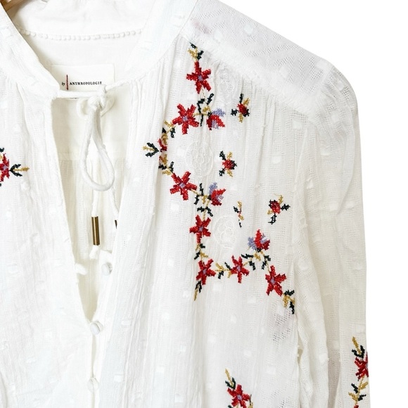 Anthropologie Embroidered White Tunic Blouse Size Medium - Picture 6 of 9